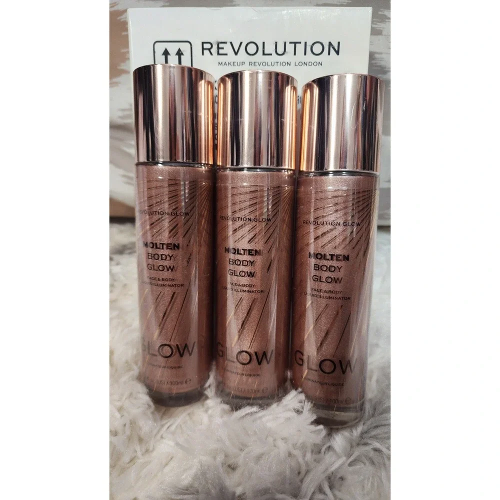 Makeup Revolution Molten Body Glow Rose Gold Liquid Illuminator 100ml (3 pack)‎